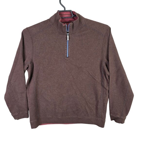 Mens Tommy Bahama Brown Red Reversible Pullover Sweater 1/4 Zip 100% Cotton L - Picture 1 of 10